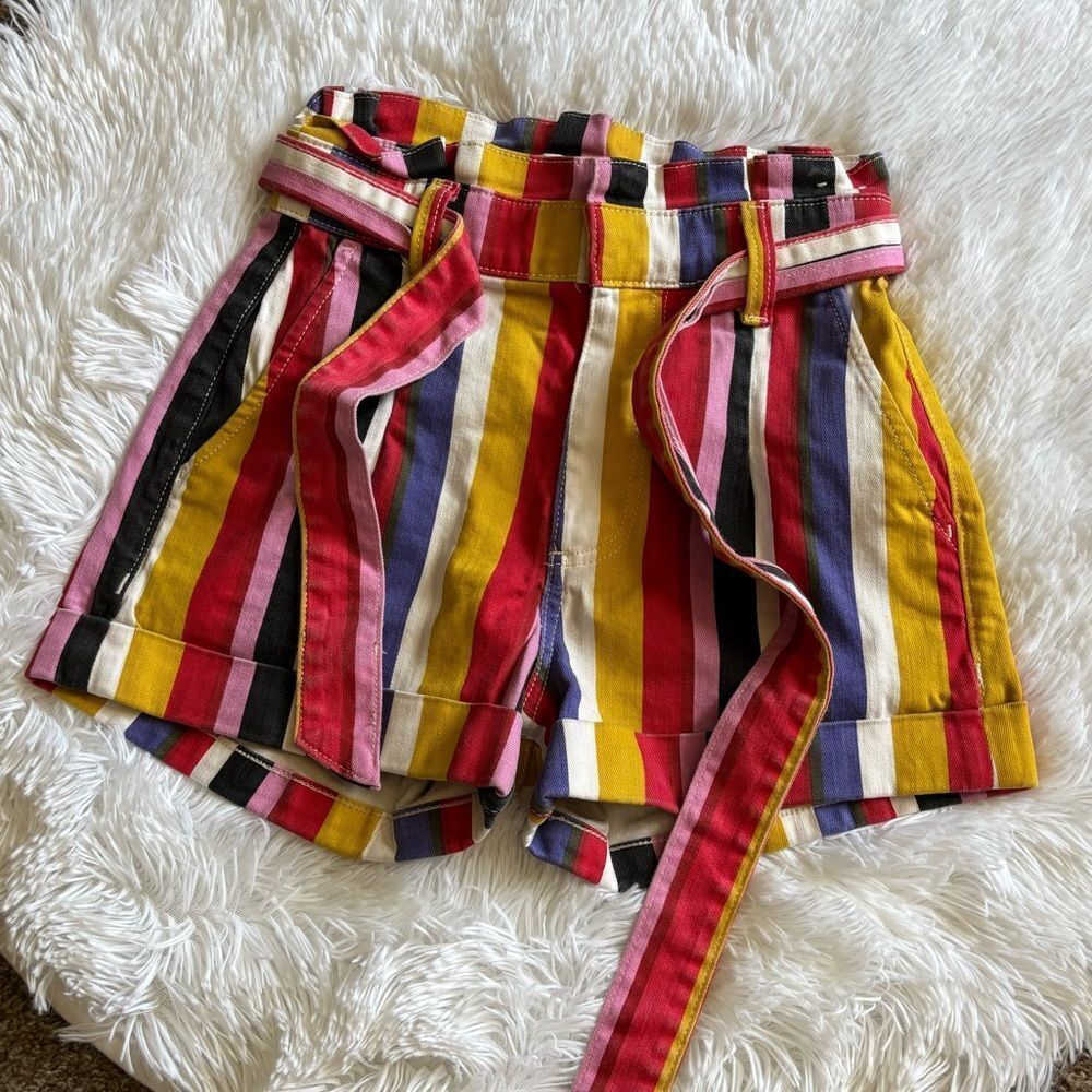 Express Shorts Striped Belted‎ Multicolor Y2K High Rise Womens Size 00